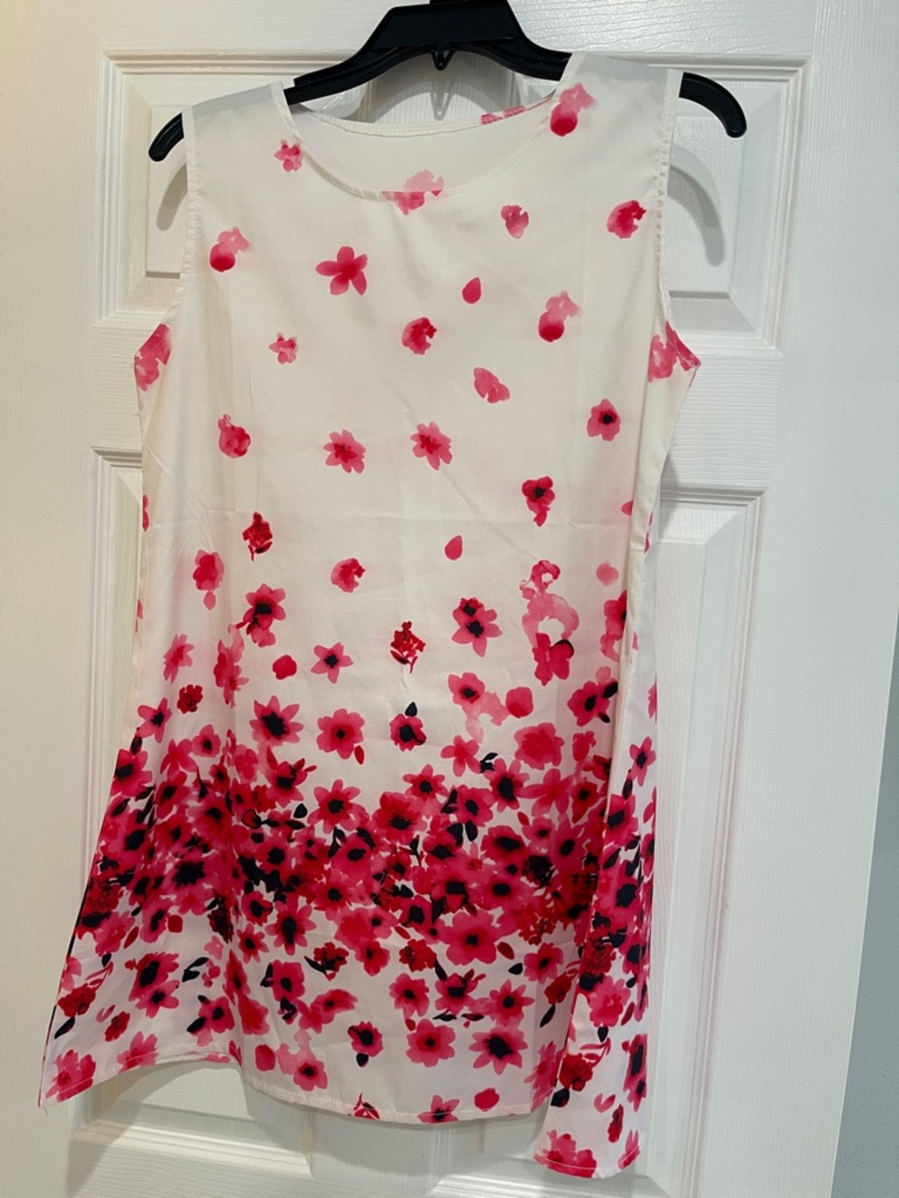 Women’s Sleeveless White Midi Dress with Pink Floral Print